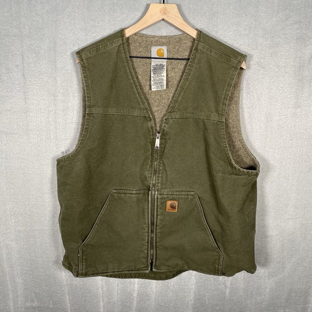 Carhartt Sherpa Lined Vest Mens Size XL Green Gray Full Zip Winter Workwear